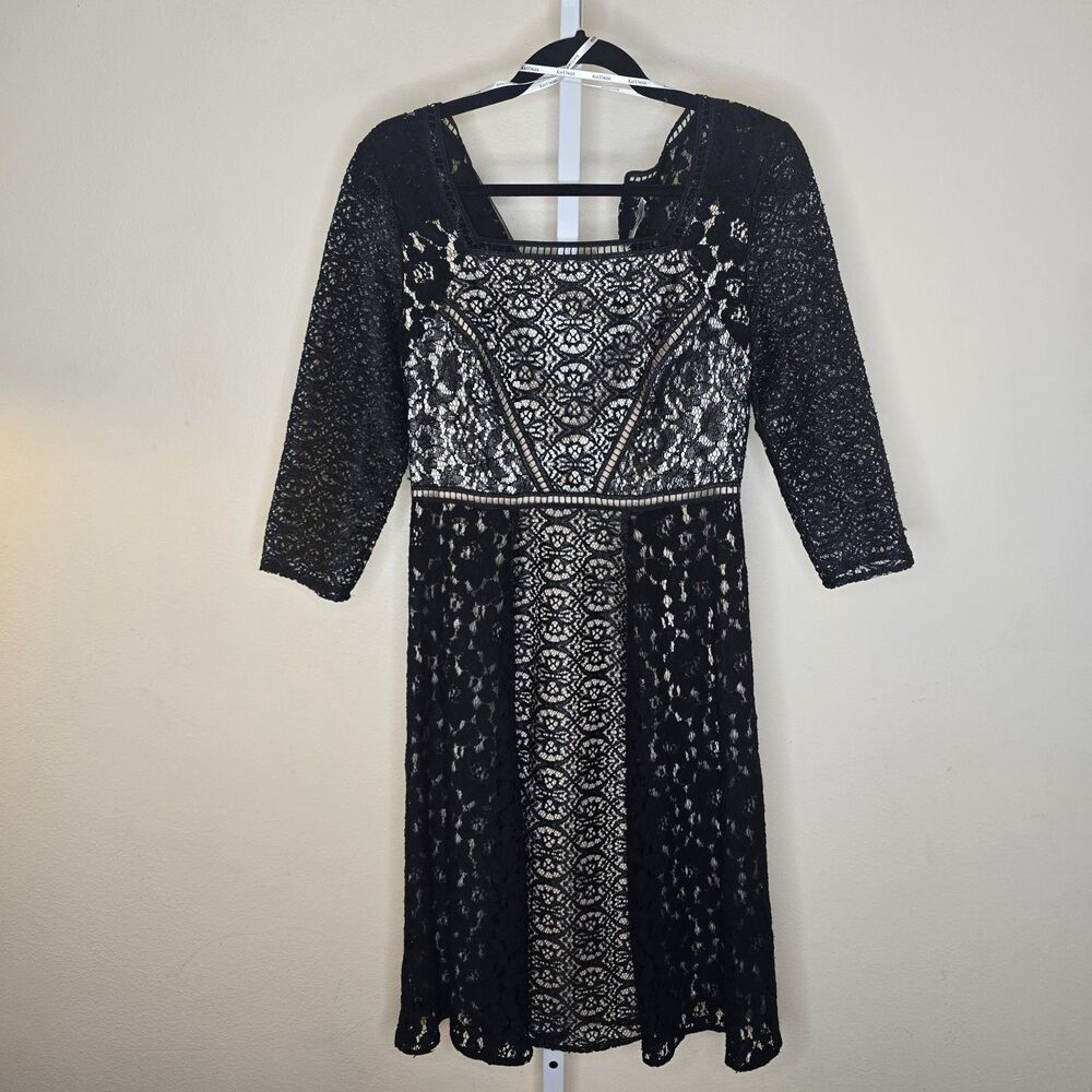 Kay Unger Black Lace Overlay Knee Length Cocktail Dress Size 4